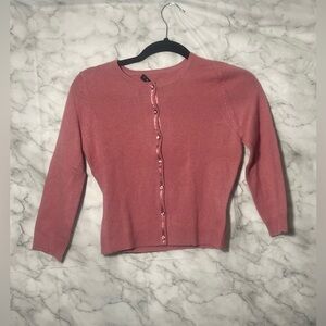 LAUNDRY by SHELLI SEGAL 100% cashmere 3/4 sleeve button cardigan dusty rose xs